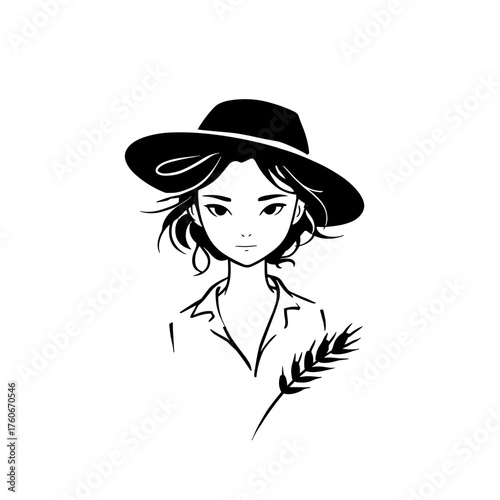 Farmer. Farmer simple black and white line art vector logo