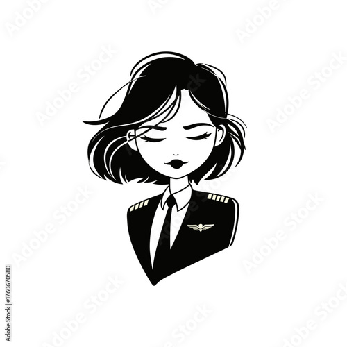 Pilot. Pilot simple black and white line art vector logo
