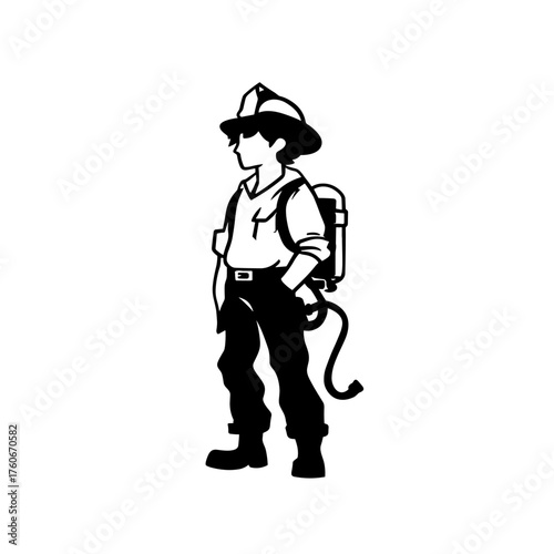 Firefighter. Firefighter simple black and white line art vector logo