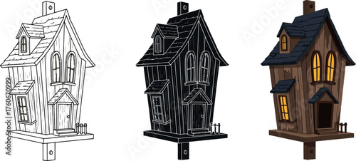 Birdhouse vector illustration cartoon style drawing of a wooden birdhouse isolated on white background