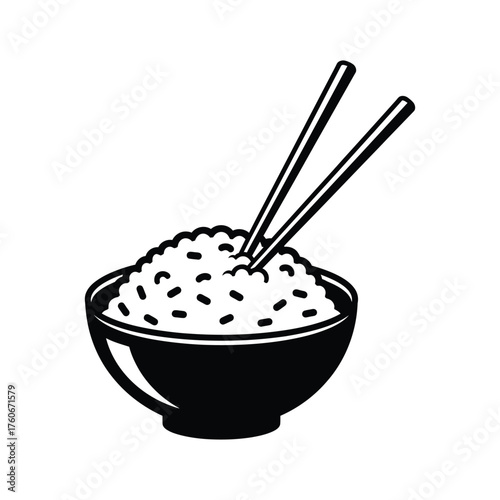 Bowl of rice with chopsticks food asian food