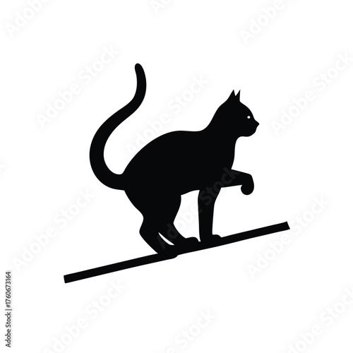 Playful cat walking on tightrope with cheerful balanced motion Vector illustration