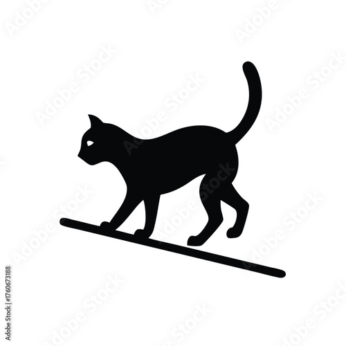 Cat balancing carefully on a tightrope with playful fun action Vector illustration