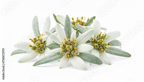 Wallpaper Mural Edelweiss Flowers Isolated on White Background - Alpine Mountain Bloom Close-up Torontodigital.ca