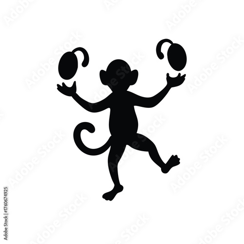 Funny monkey tossing bananas joyfully with balancing skills Vector illustration