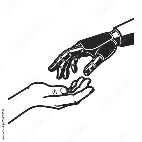 Human and robot hands reaching human hand connection