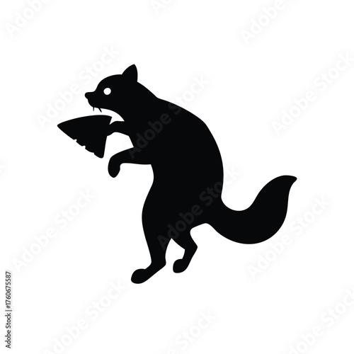 Raccoon stealing slice of pizza in funny cute playful action Vector illustration