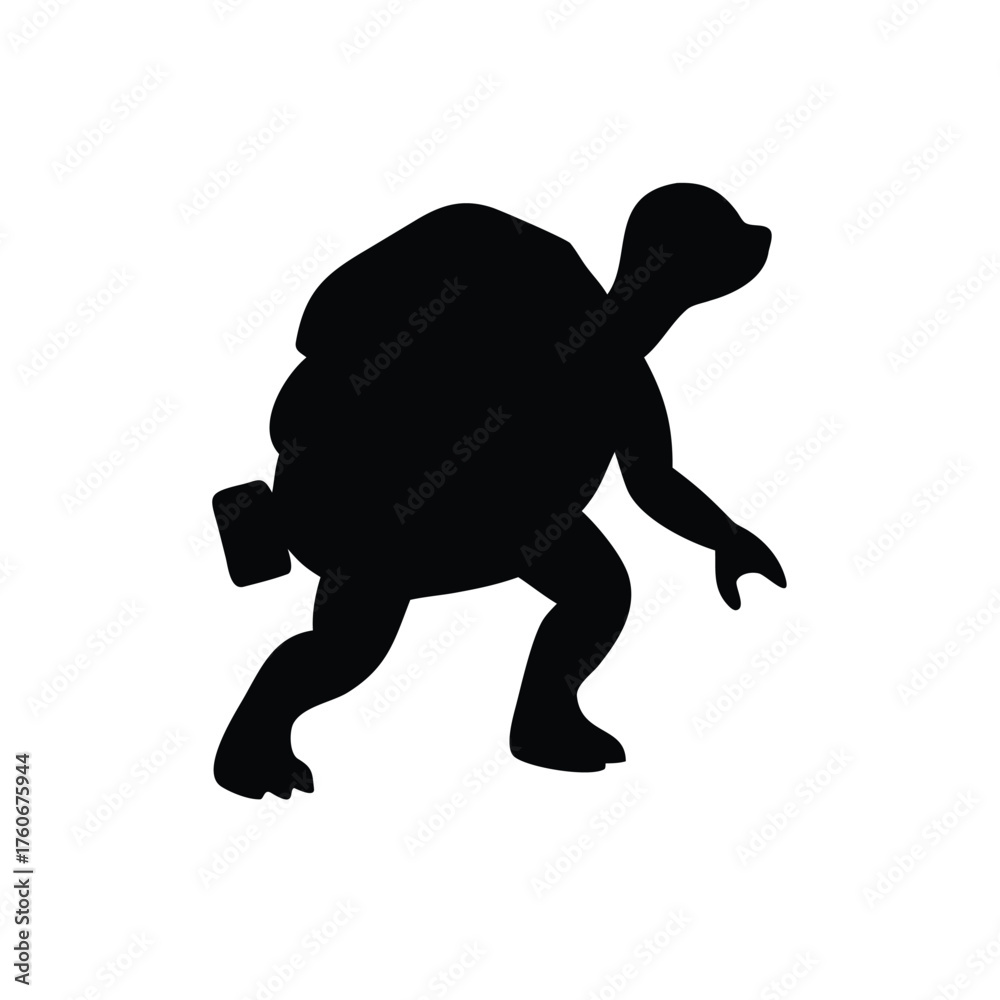 Obraz premium Turtle walking slowly with a backpack in cute charming animated style Vector illustration