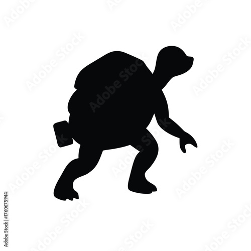 Turtle walking slowly with a backpack in cute charming animated style Vector illustration