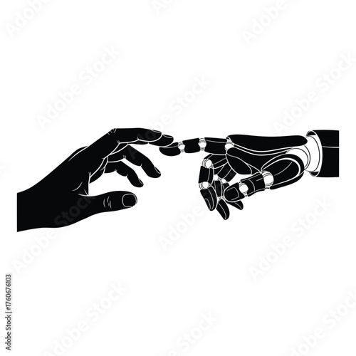Human hand and robot hand reaching connection technology
