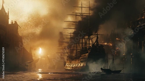 Wallpaper Mural Video A ship docked in the middle of a city at night with urban architecture and streetlights surrounding it Torontodigital.ca