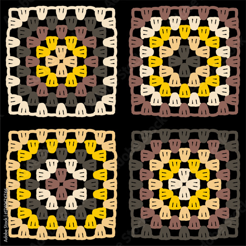 Pattern with crochet granny square wallpaper handmade decorative art design print