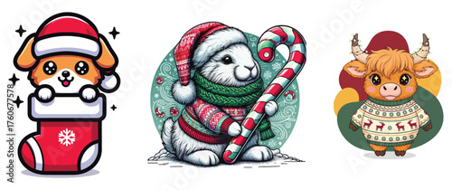 Adorable christmas critters festive collection with stocking candy cane and holiday cheer