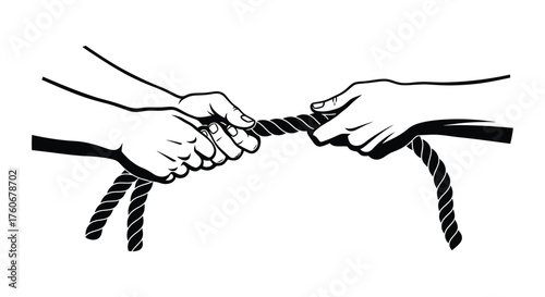 Two hands pulling a rope tug of war strength