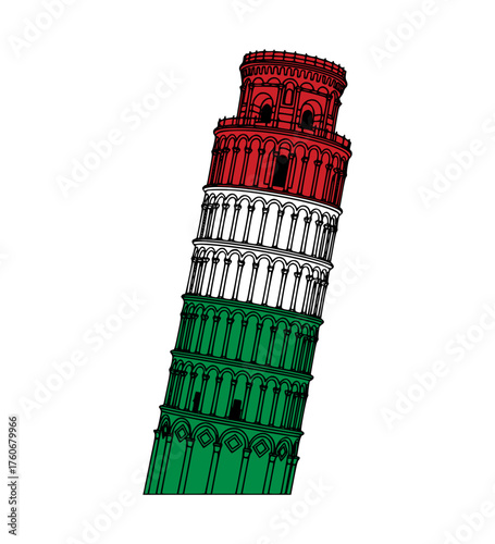 Tower of Pisa, Italy Vector Line Art.