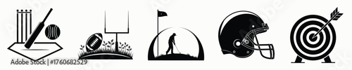 Collection of sports icons cricket football baseball hockey archery
