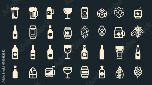 Collection of Beer Related Icons and Symbols.
