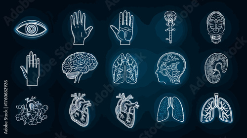Collection of Human Anatomy Icons and Medical Illustrations.