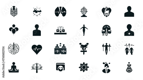 Collection of Human Anatomy and Medical Icons Representing Health and Wellness.
