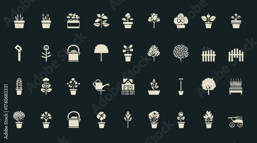 Collection of various gardening and plant-related icons in a grid layout.