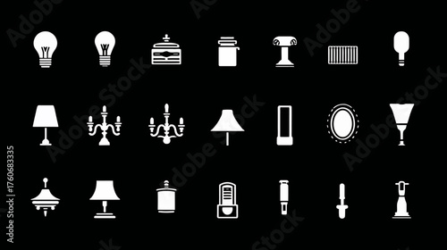 Collection of various lighting fixtures and lamps in white color.