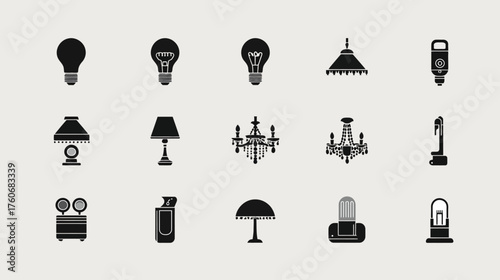 Collection of various light fixtures and bulbs in silhouette.