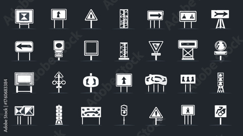 Collection of various traffic and road signs icons set.