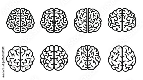 Human Brain Outline Icons Set Representing Intelligence and Thought.