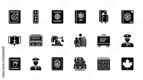 Travel and Border Control Solid Glyph Icon Set.