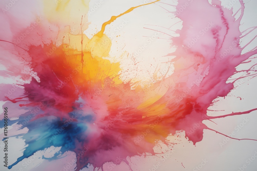 Fototapeta premium Vibrant watercolor splash with pink orange yellow and blue hues