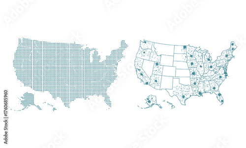 Usa map outlines with blue grid and subtle green shading detailed geographic representation