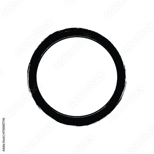Black Grunge Brush Stroke Circle Frame Vector - Hand Drawn Textured Round Border Element for Logo and Design