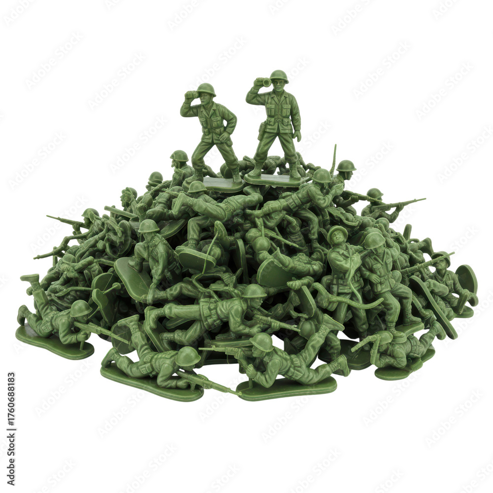 Obraz premium Pile of green plastic toy soldiers with various poses and equipment