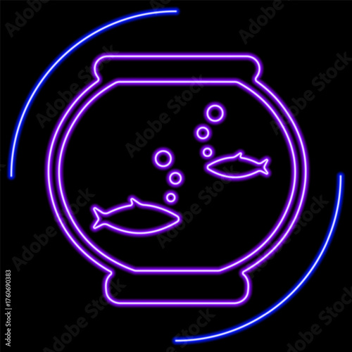 aquarium neon sign, modern glowing banner design, colorful modern design trends on black background. Vector illustration.