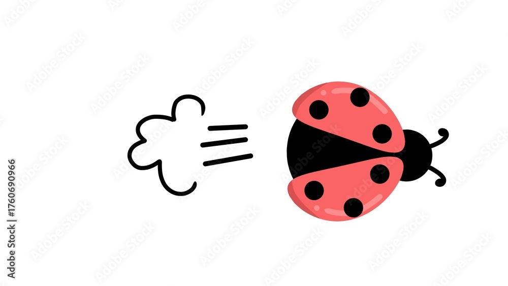 Obraz premium Flying ladybug flying with wind trail effect, creating a sense of speed and motion. Flat illustration of flying ladybug with clean lines and playful style.