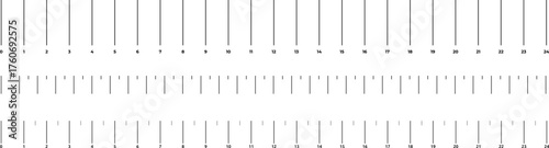 Ruler scale with markings and numbers in Inch centimeters and millimeters units, measuring metric scale. Graduated ruler vector illustration on a white background. Various measurement scales