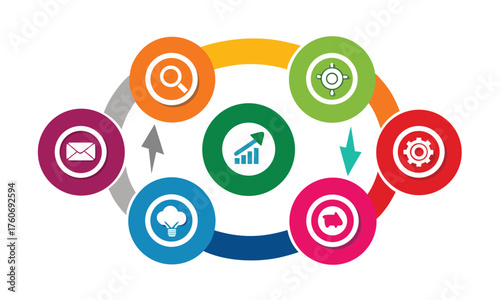 Five-Step Business Infographic Template with Arrow Flow Design, Circular Elements, and Icon Set for Corporate Presentation