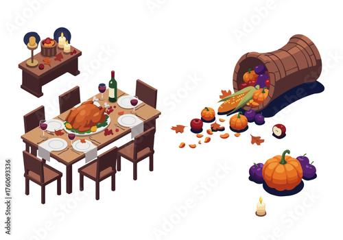 Thanksgiving Feast and Harvest Cornucopia