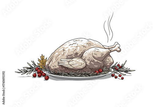 Roasted Thanksgiving Turkey Dish with Decoration