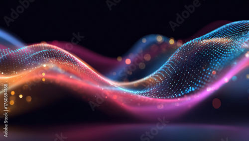 Abstract Colorful Particle Wave with Glowing Flow on Dark Background