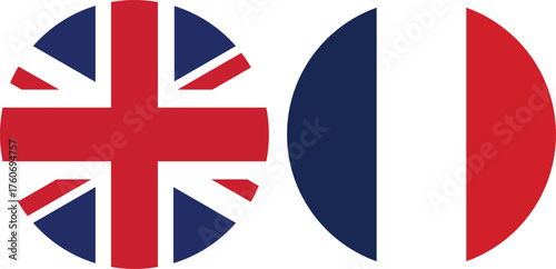 United Kingdom and France Circular National Flags , Symbol of Alliance, Diplomacy, and European Partnership