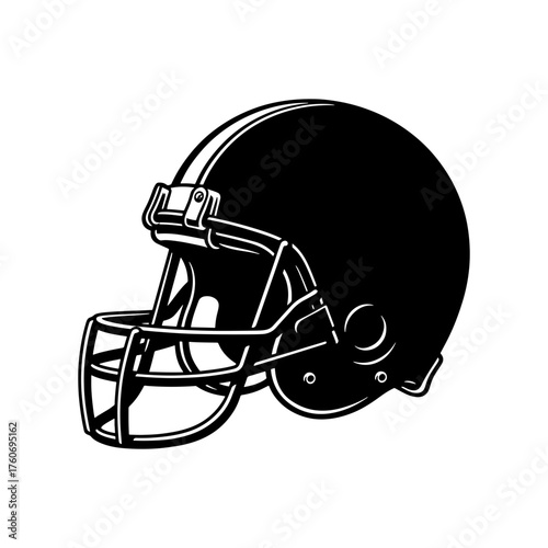 A black and white illustration of an american football helmet with a face mask on a white background
