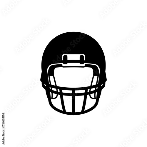 A graphic illustration of a black and white american football helmet with a face mask design element