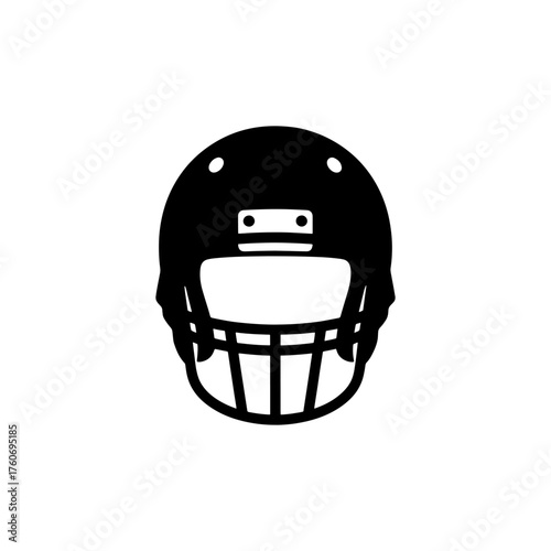 Illustration of a black football helmet with a white face mask and two small rectangular details on top