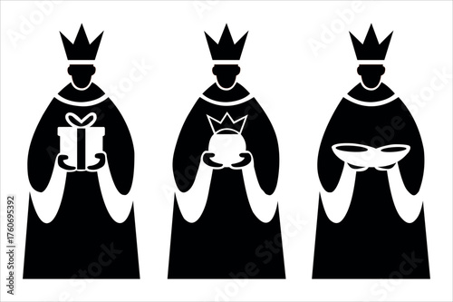 Three wise men silhouettes bringing gifts on epiphany day festive celebration