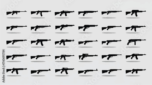 A collection of black silhouettes of various firearms arranged in a grid pattern against a white background.  (1)_traced
