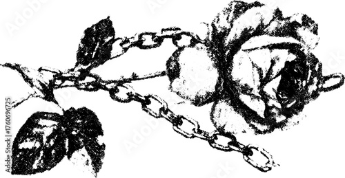 Black and white vector illustration of a rose connected by chains. A unique artistic design in a simple format.