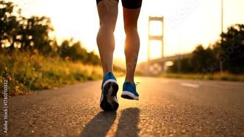 Athlete Running on an Empty Road During Golden Sunset.