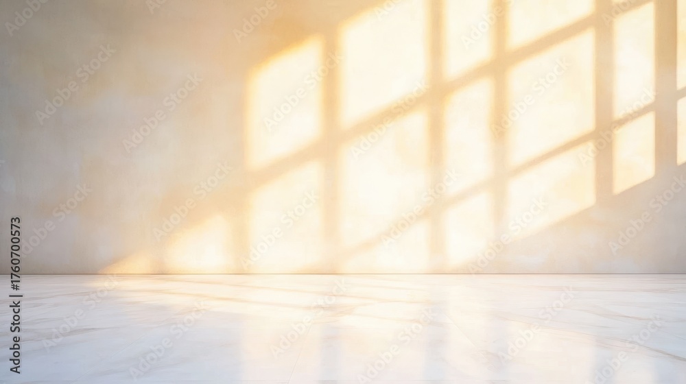 Fototapeta premium Sunlight casting shadows on a textured wall in an empty modern space during late afternoon hours