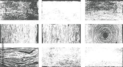 Abstract Wood Grain Grunge Texture Set grunge black and white distressed texture rough texture. Worn down wallpaper pattern design. Broken plaster damask effect. vector design on whit  background.